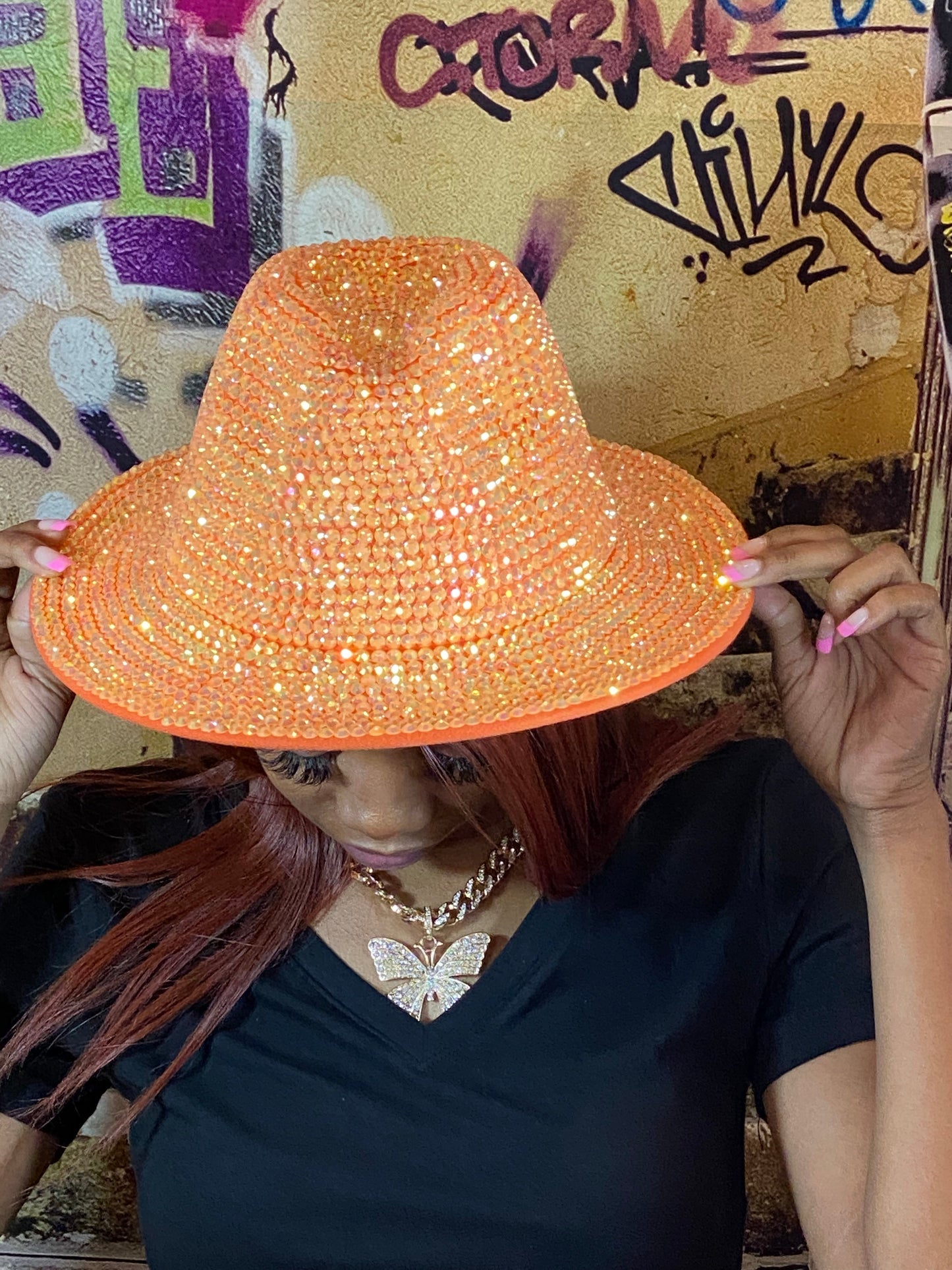 Bling Luxury City Cowgirl Fedora Orange