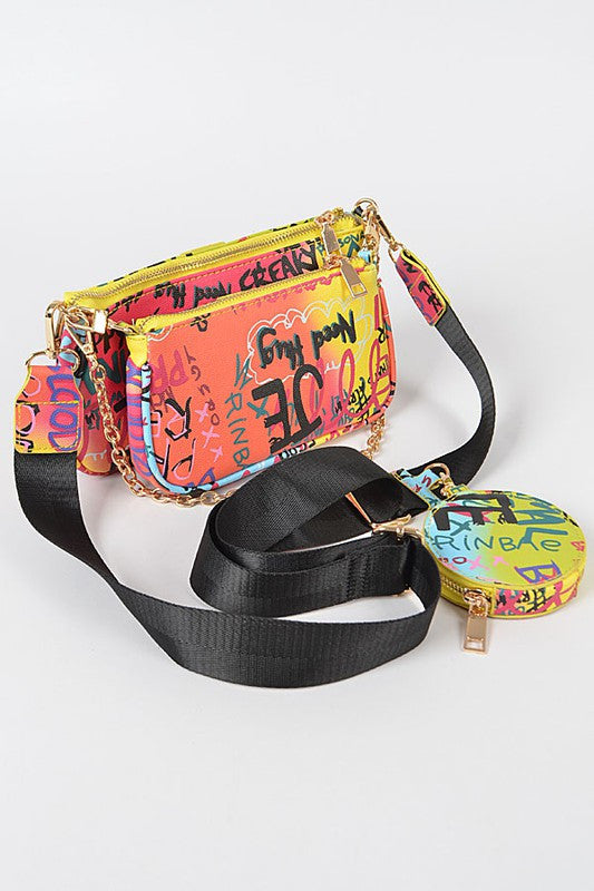 Triple Glam Graffiti Cross Body Multi