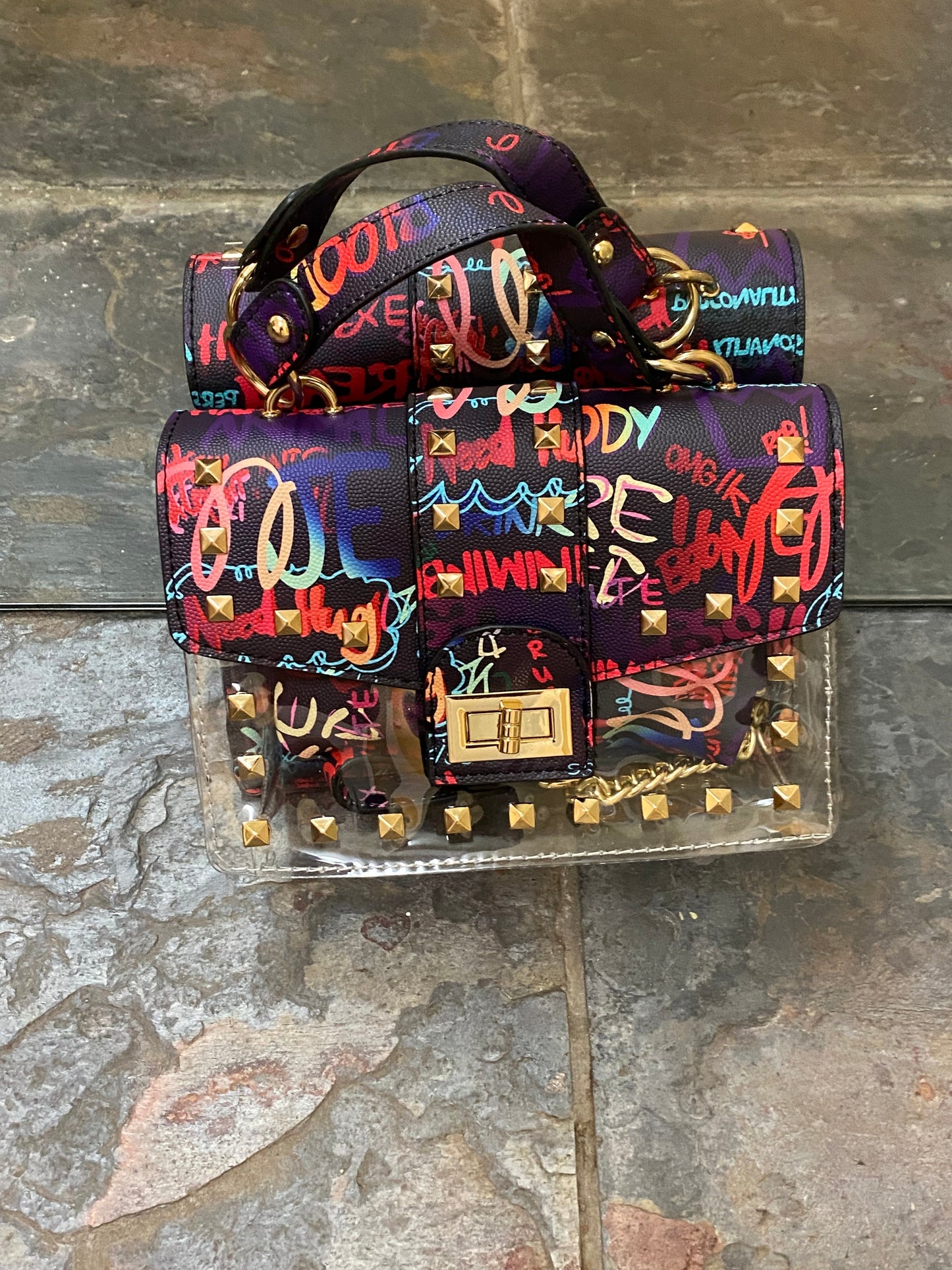 Rella Graffiti Clear Crossbody Purse