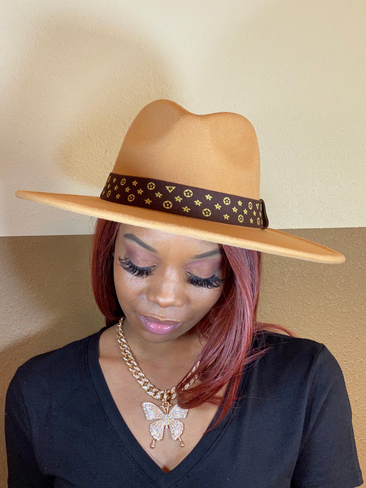 Luxe Band Wide Brim Fedora Camel