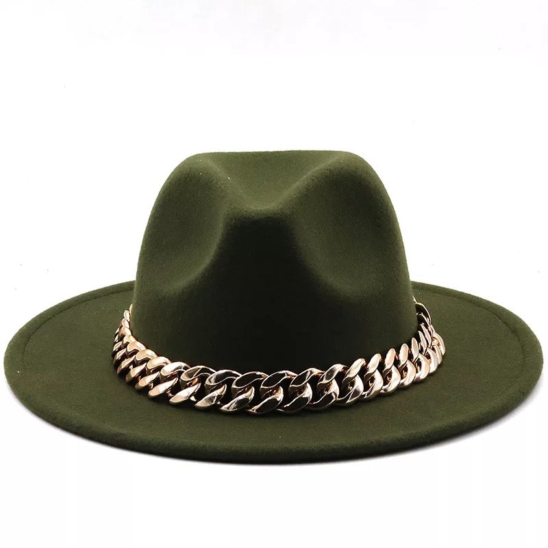 Fedora With Large Chain Dark Green (Preorder)