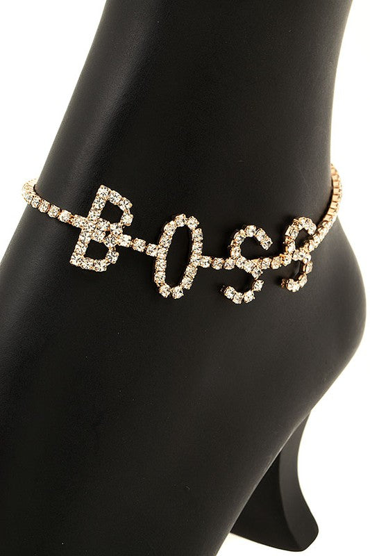 Boss Rhinestone Anklet Gold