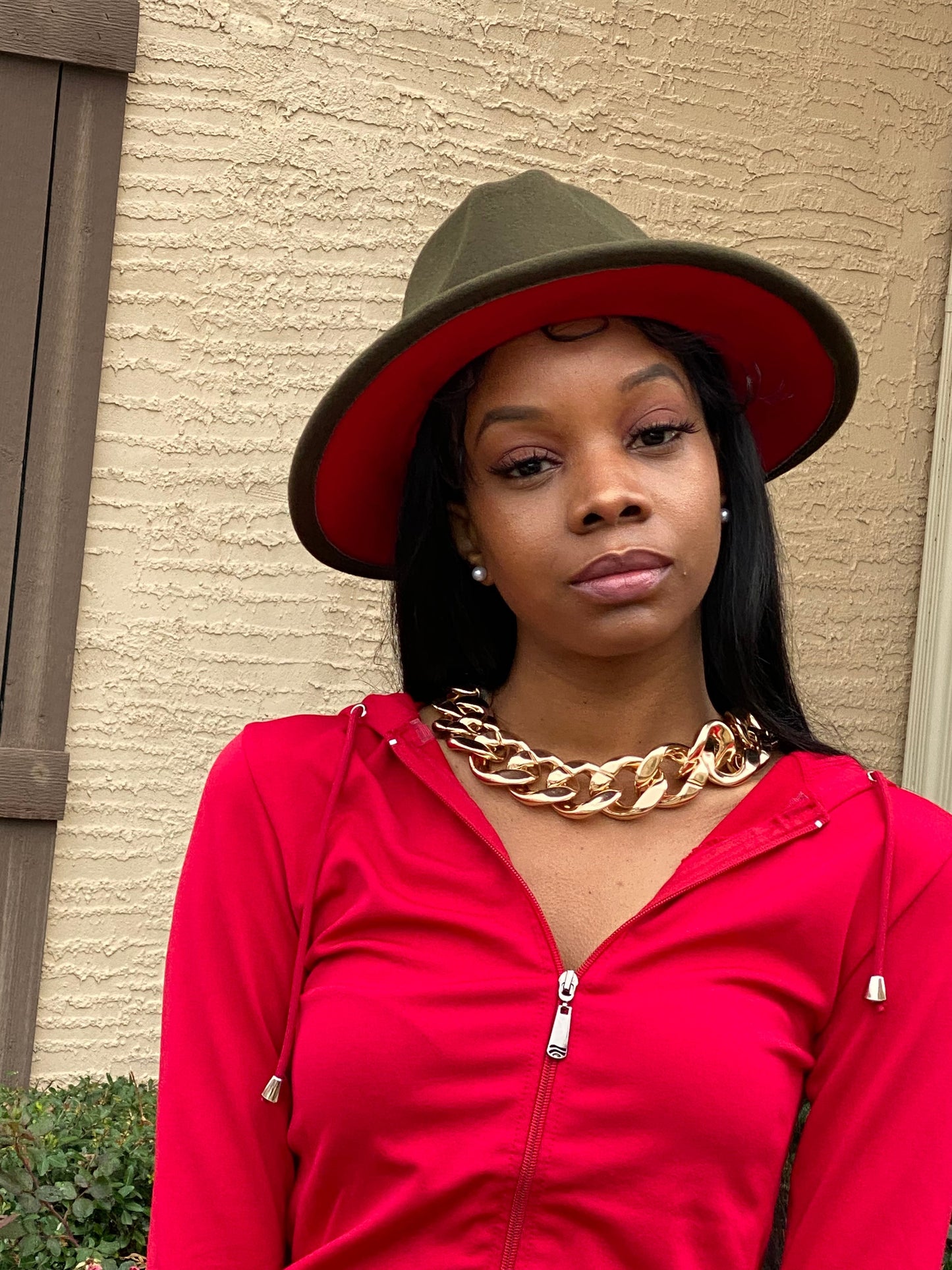 Olive With Red Fedora