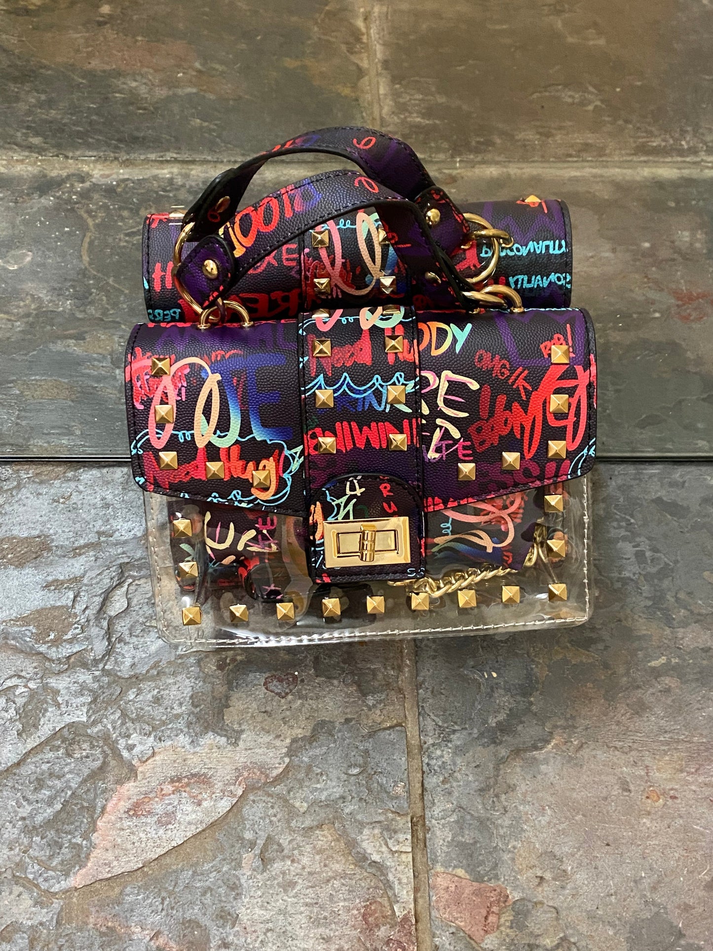 Rella Graffiti Clear Crossbody Purse