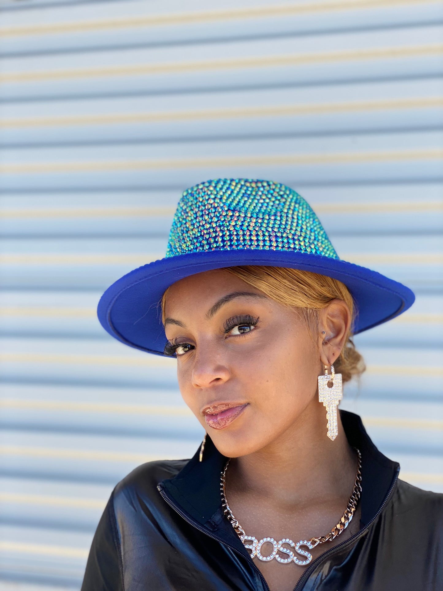 Luxury Bling Fedora Blu Grn