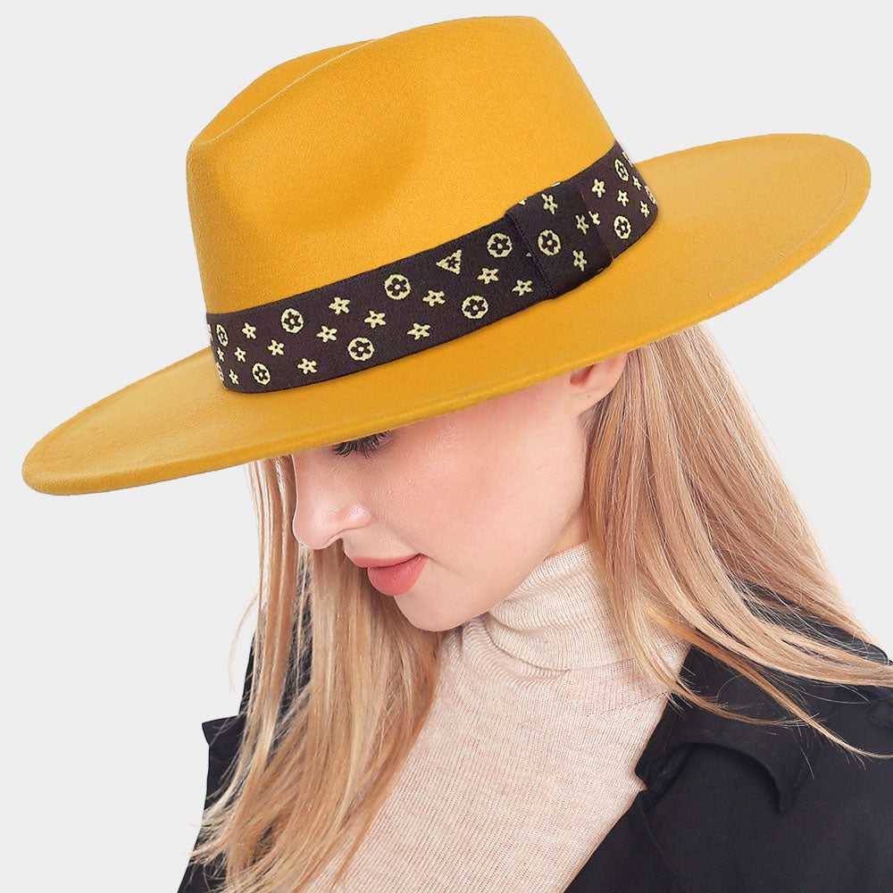 Luxe Band Wide Brim Fedora Mustard