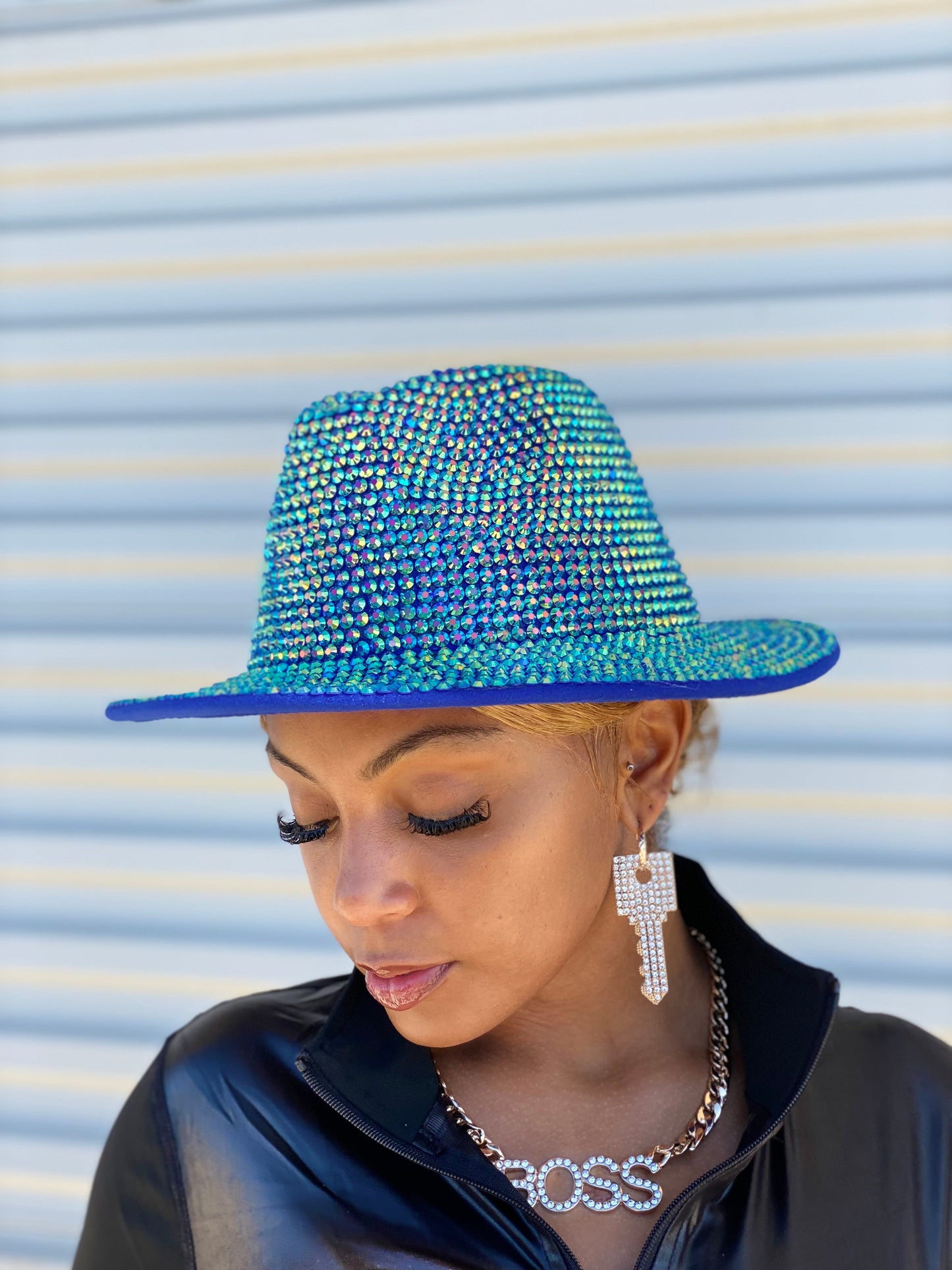 Luxury Bling Fedora Blu Grn
