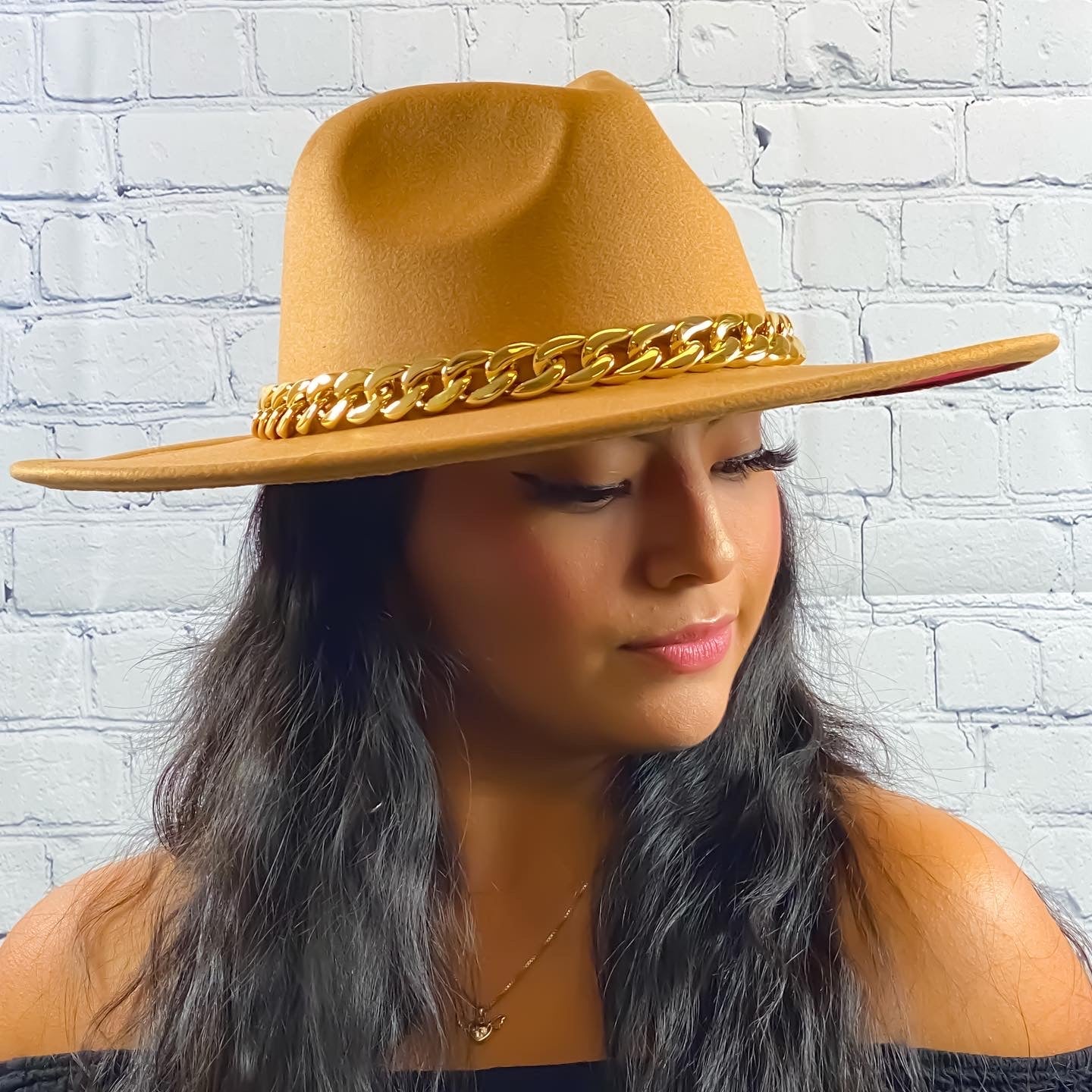 Tan Red Chain Link Fedora