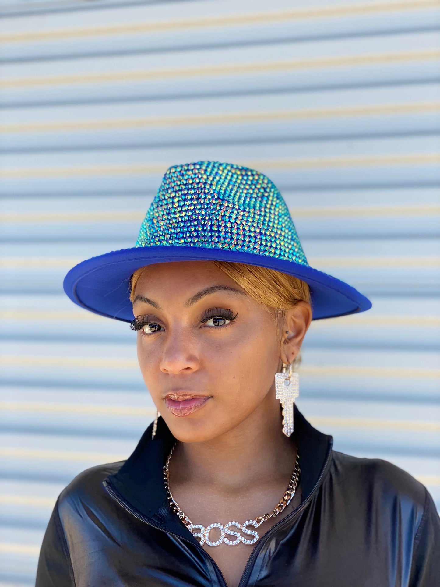 Luxury Bling Fedora Blu Grn