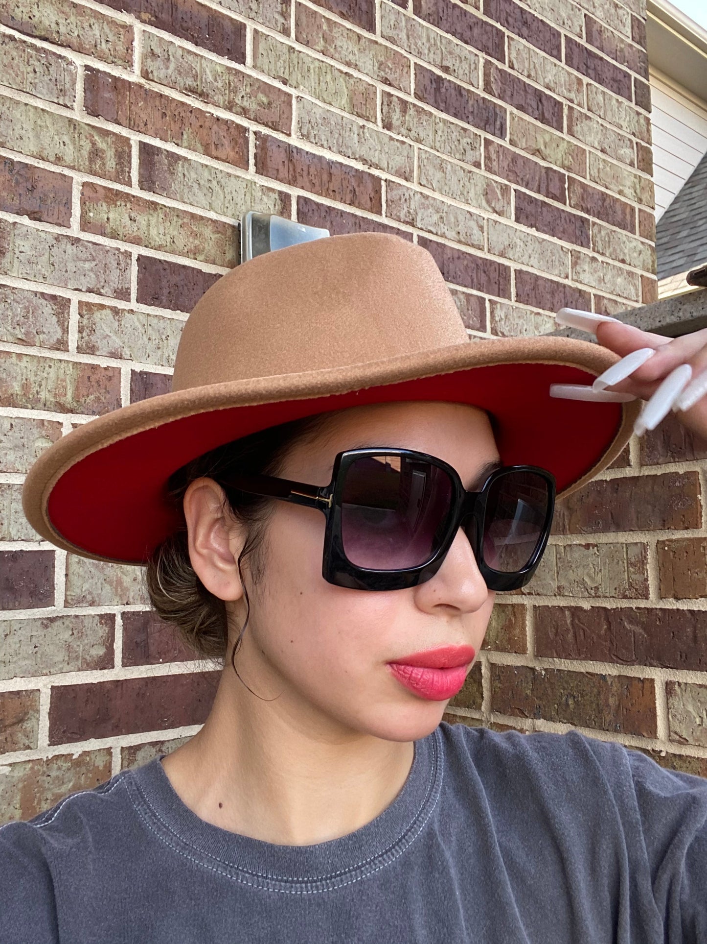 Lt Tan Red Fedora