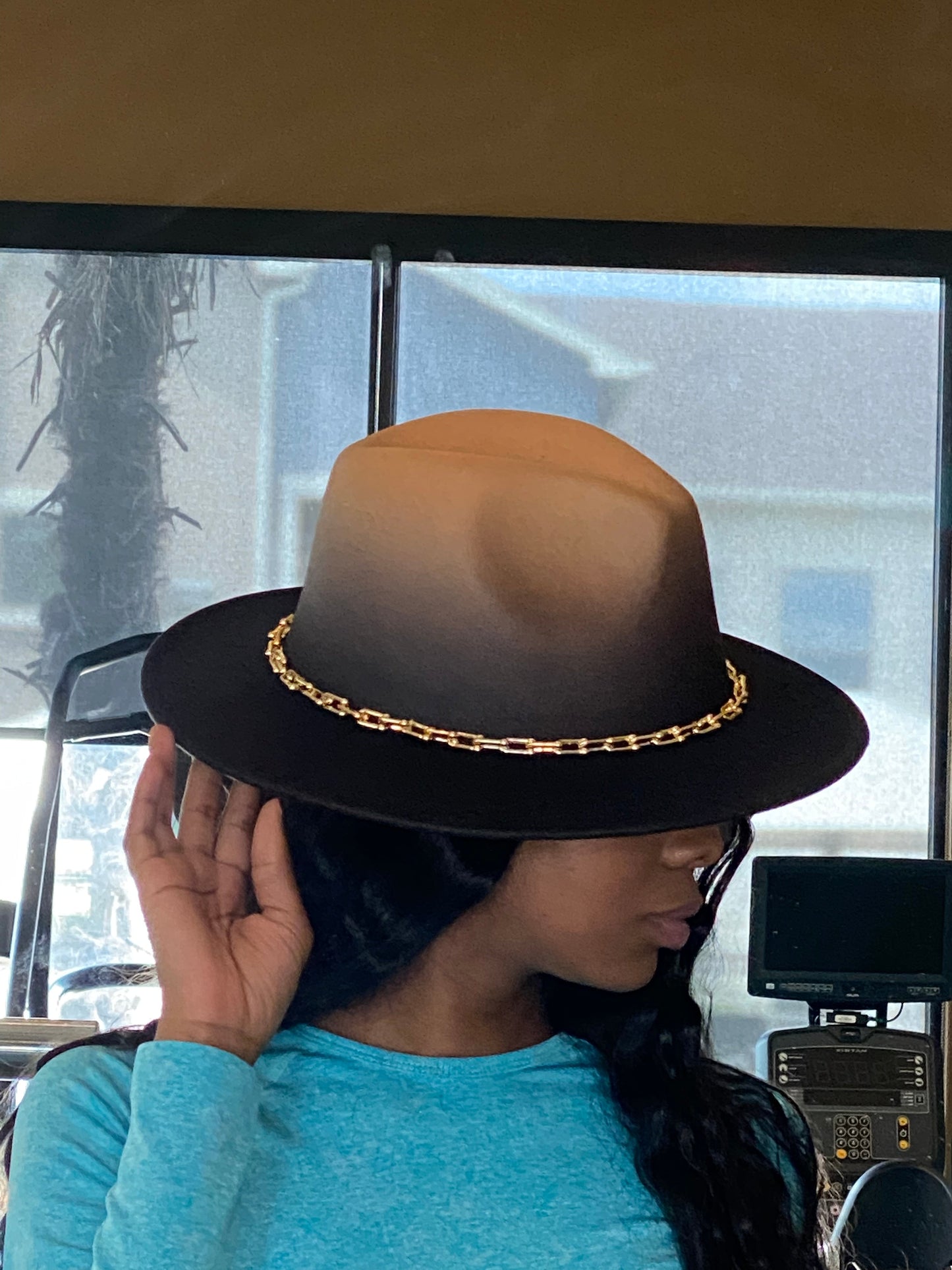 Ombre Chain Fedora Camel