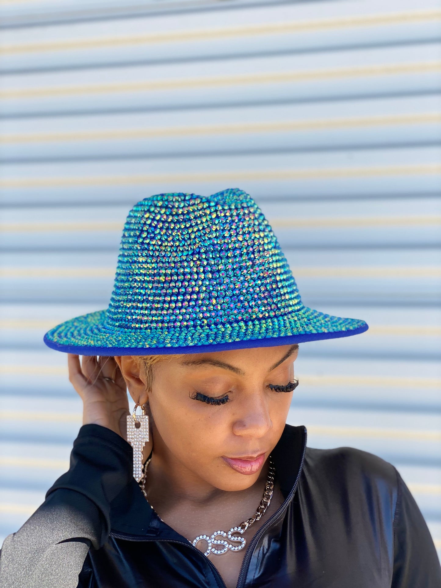 Luxury Bling Fedora Blu Grn
