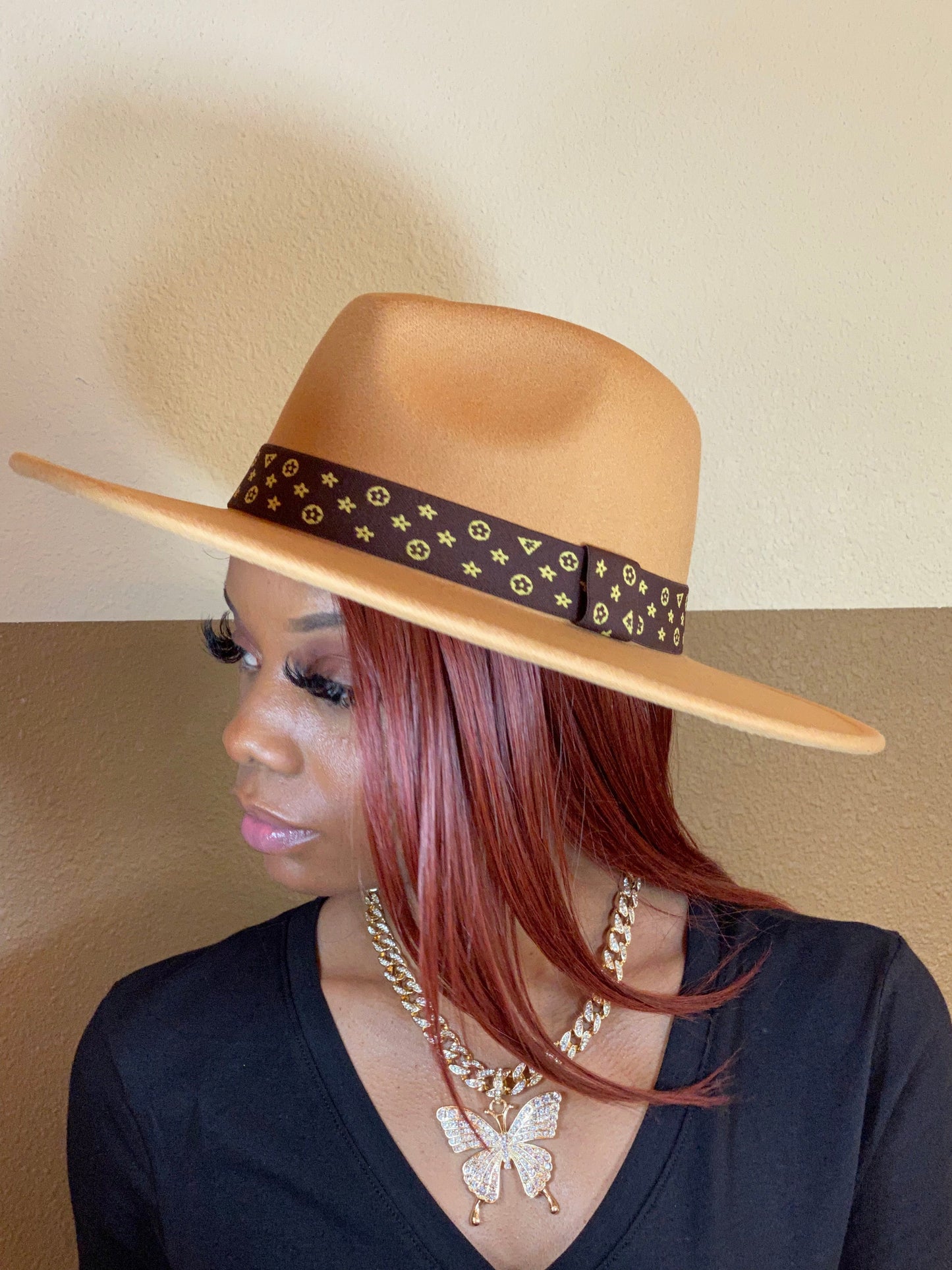 Luxe Band Wide Brim Fedora Camel