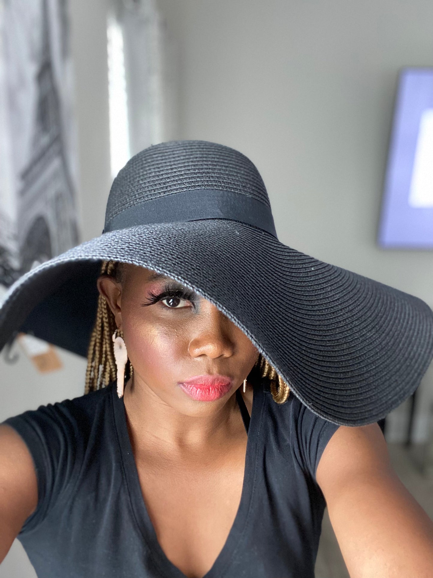 Big Straw Floppy Sun Hat Black