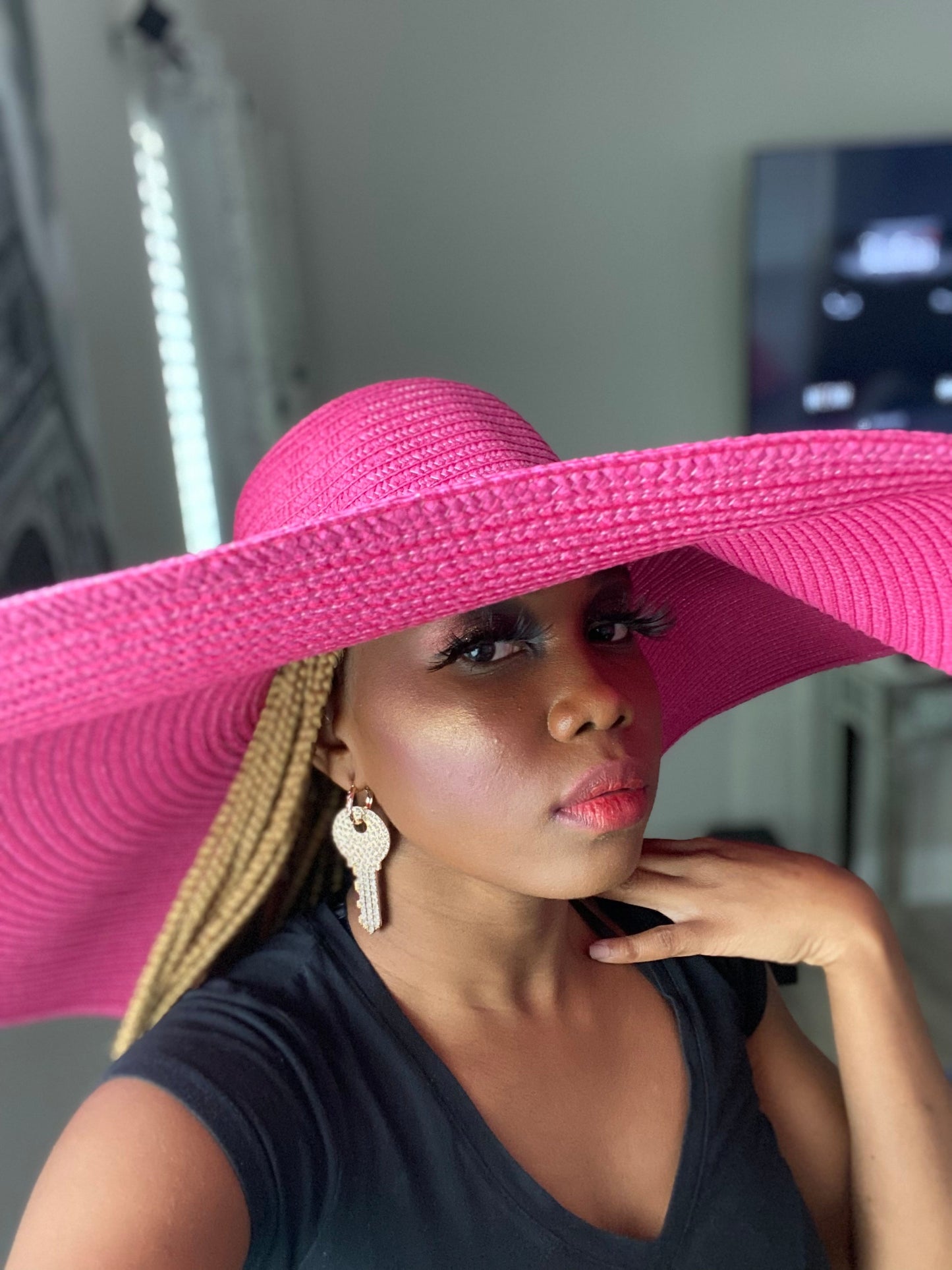 Big Straw Floppy Sun Hat Fuchsia