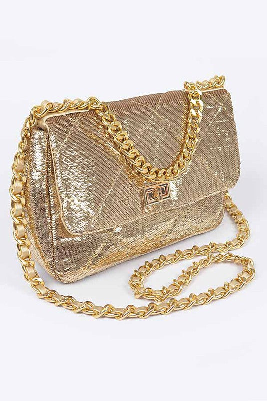 Quilted Sequin Chain Handbag AB