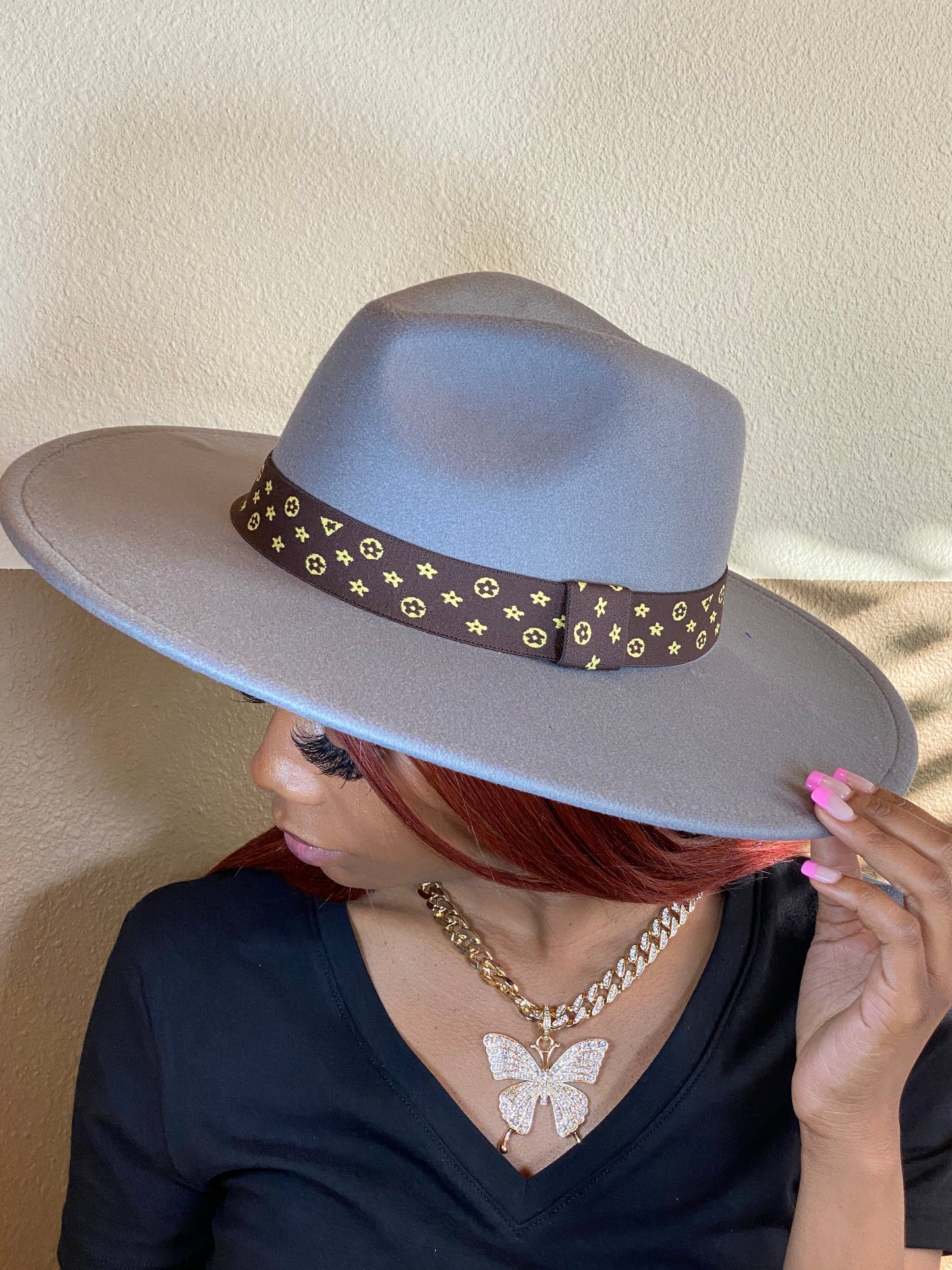 Luxe Band Wide Brim Fedora Grey