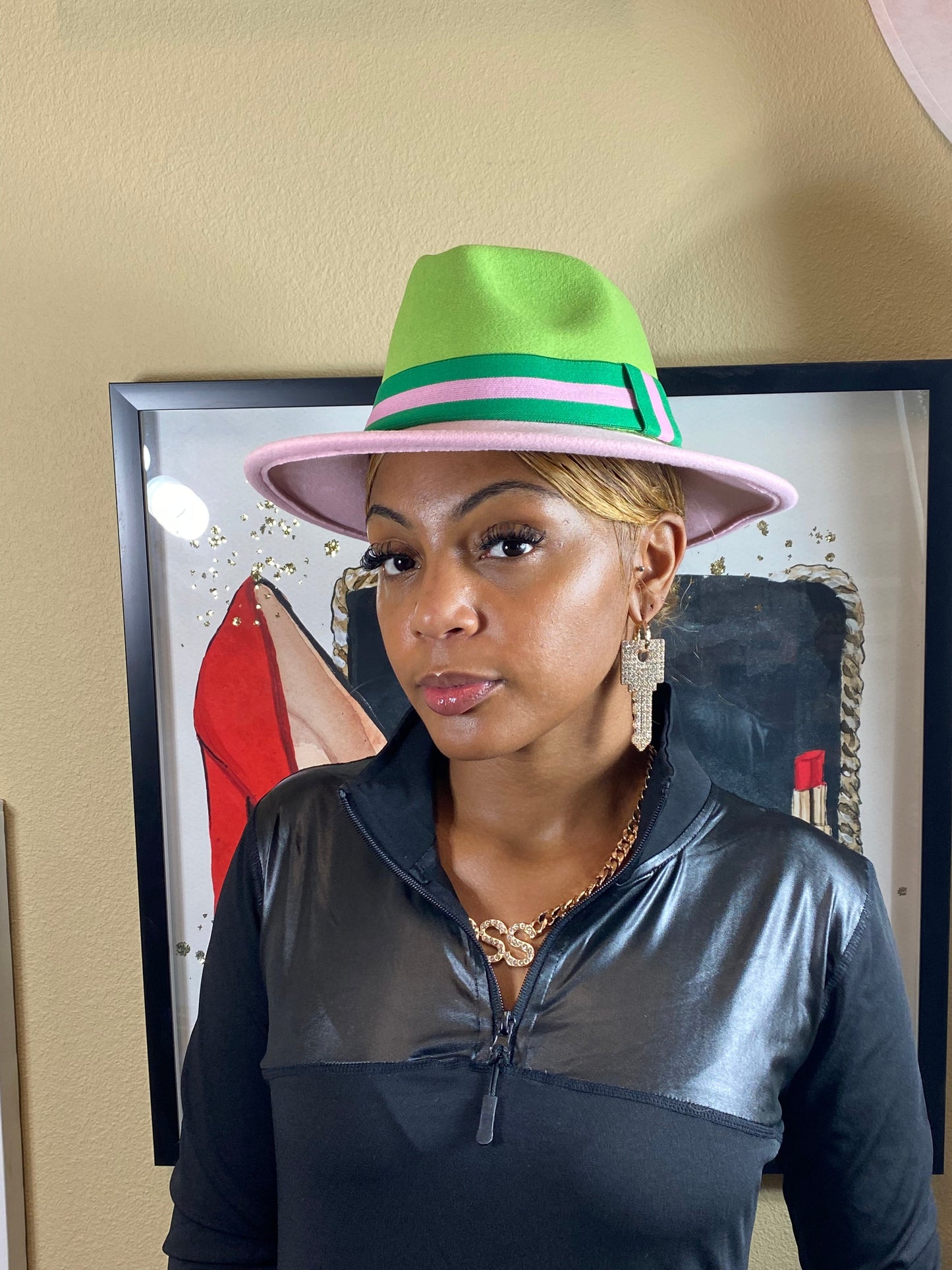 Pink And Green Fedora