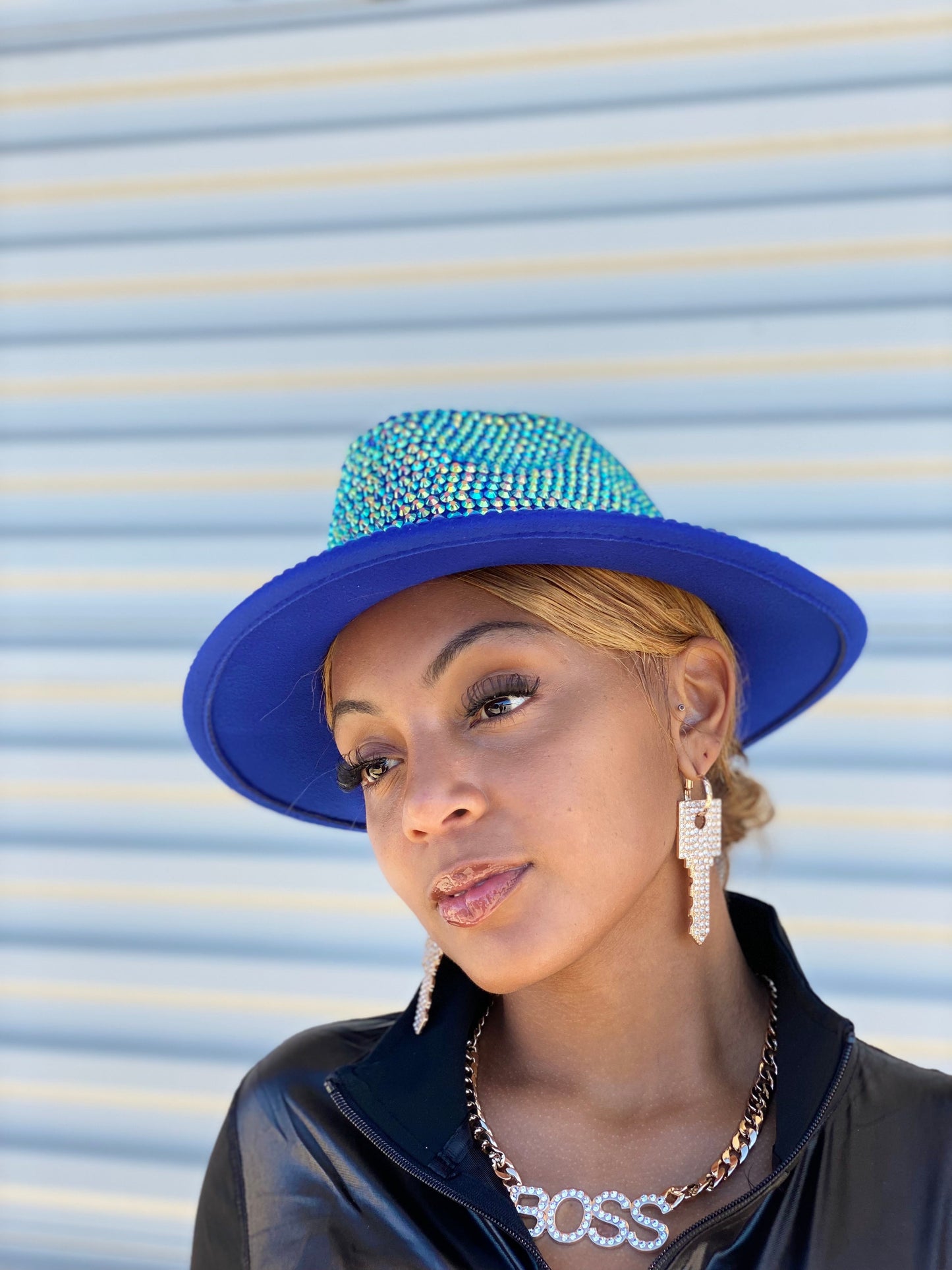 Luxury Bling Fedora Blu Grn