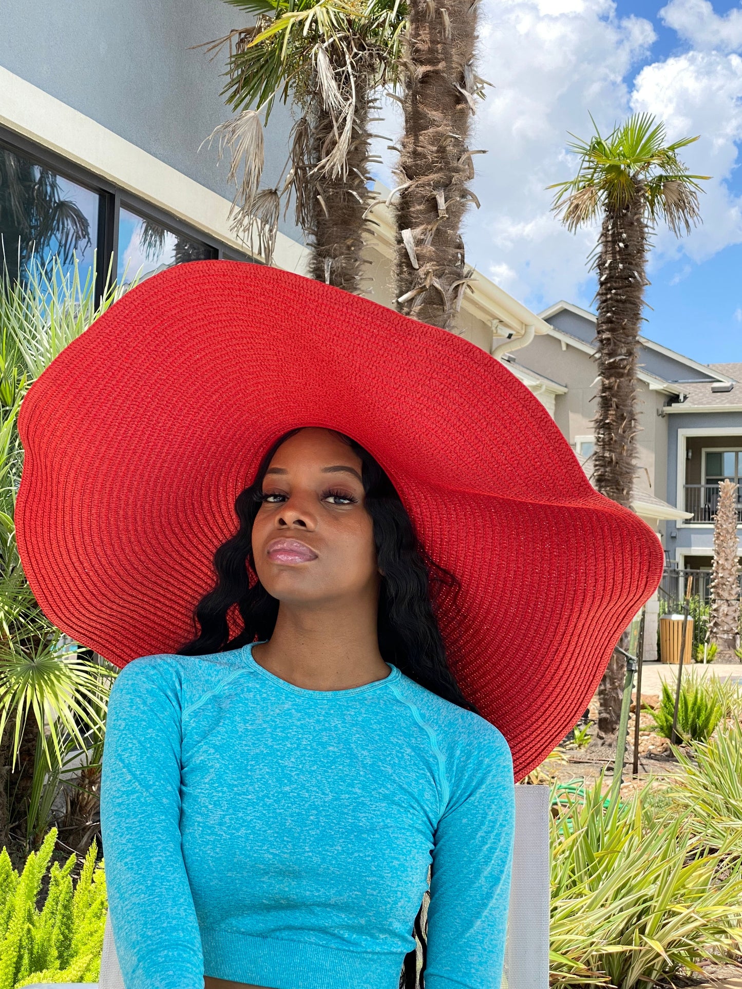 Big Oversized Straw Floppy Sun Hat Red