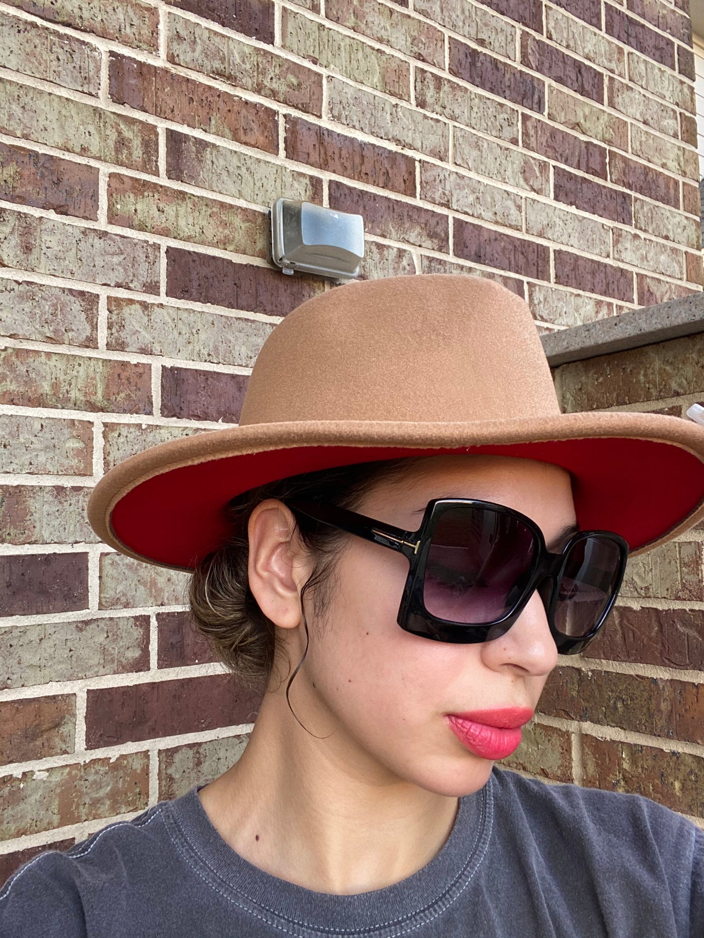 Lt Tan Red Fedora