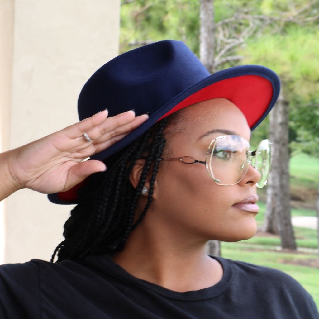 Navy Red Fedora