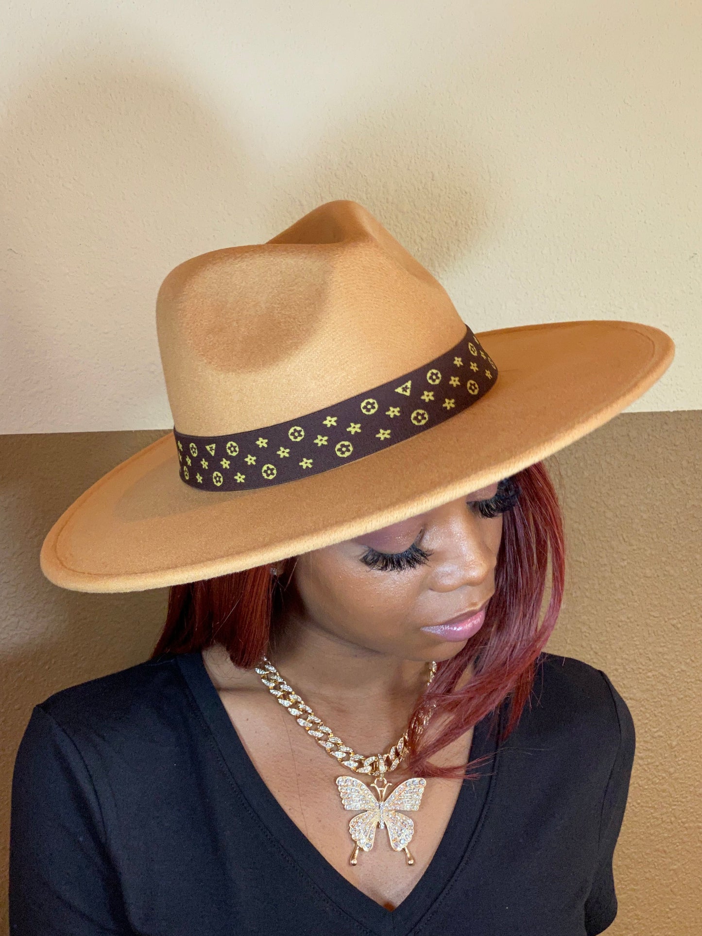 Luxe Band Wide Brim Fedora Camel