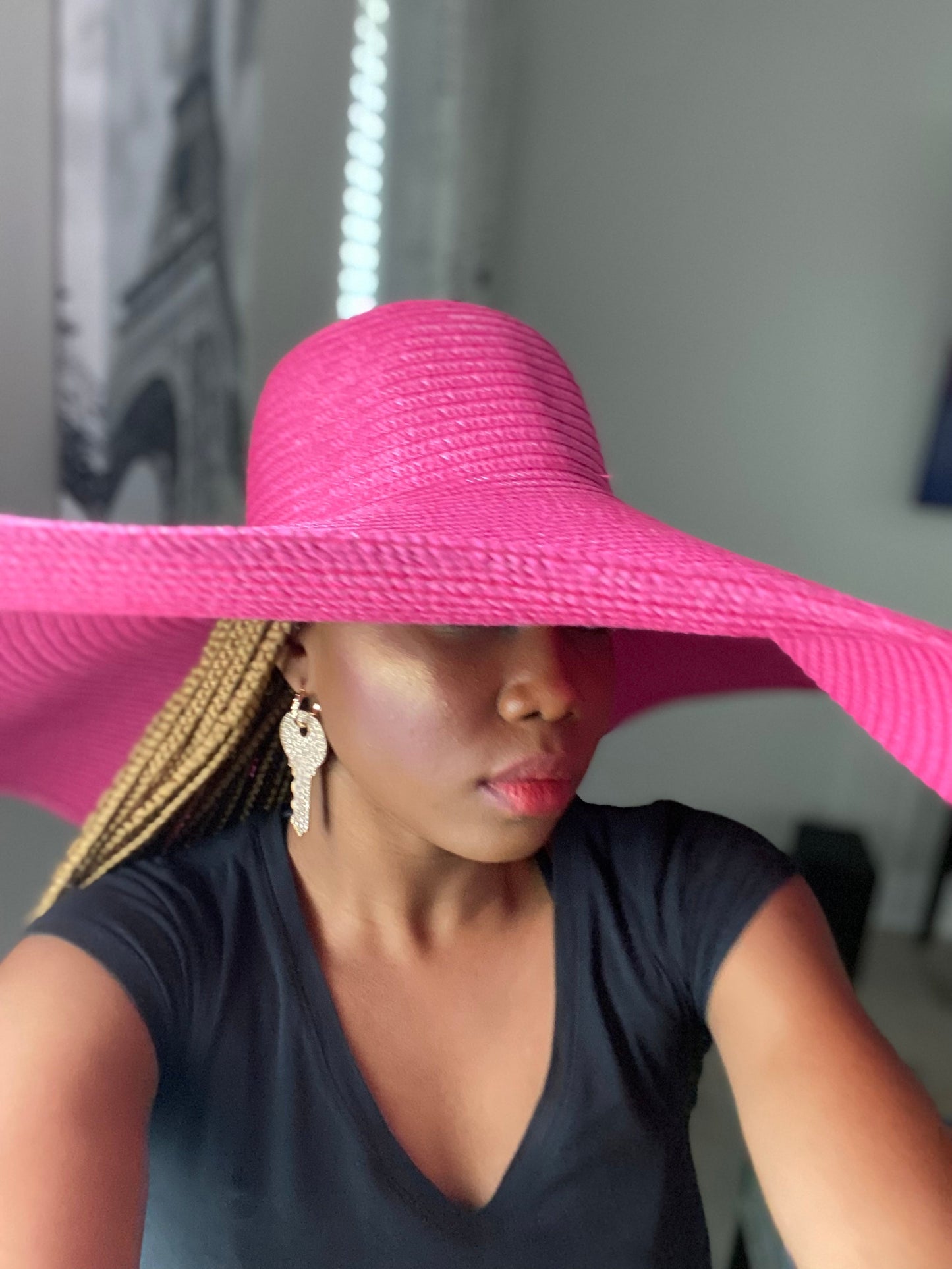 Big Straw Floppy Sun Hat Fuchsia