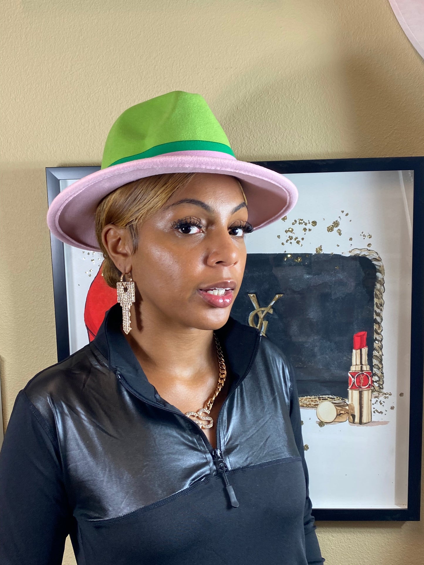 Pink And Green Fedora