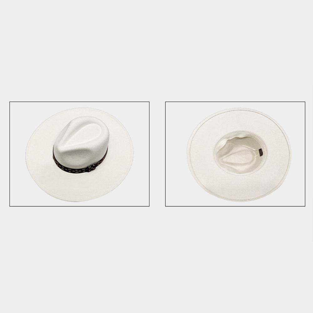 Luxe Band Wide Brim Fedora Ivory