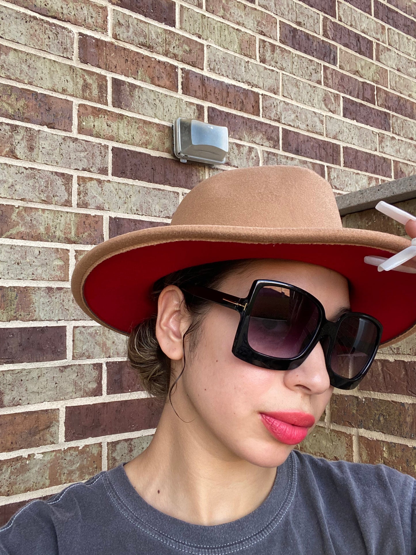 Lt Tan Red Fedora