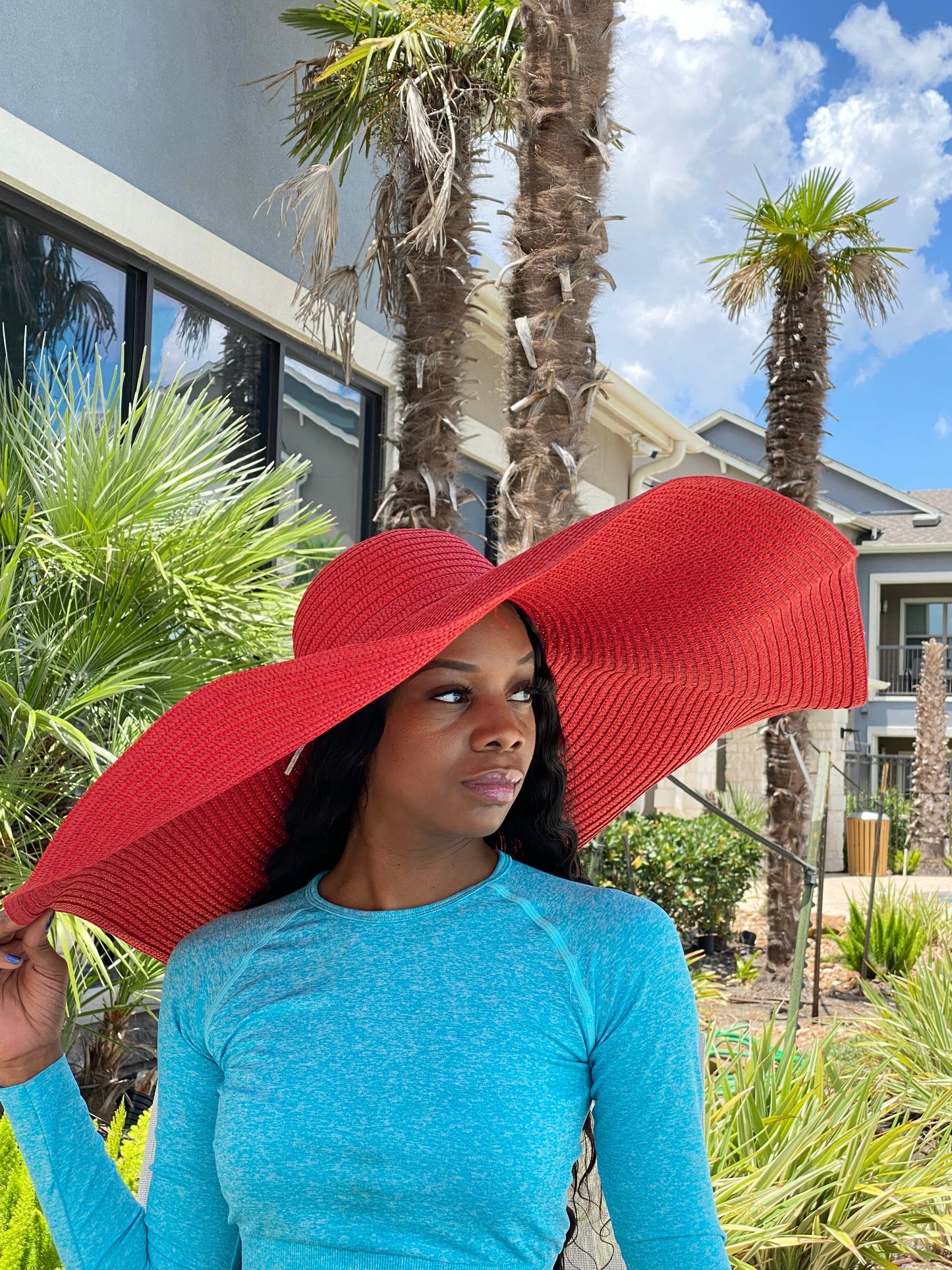 Big Oversized Straw Floppy Sun Hat Red