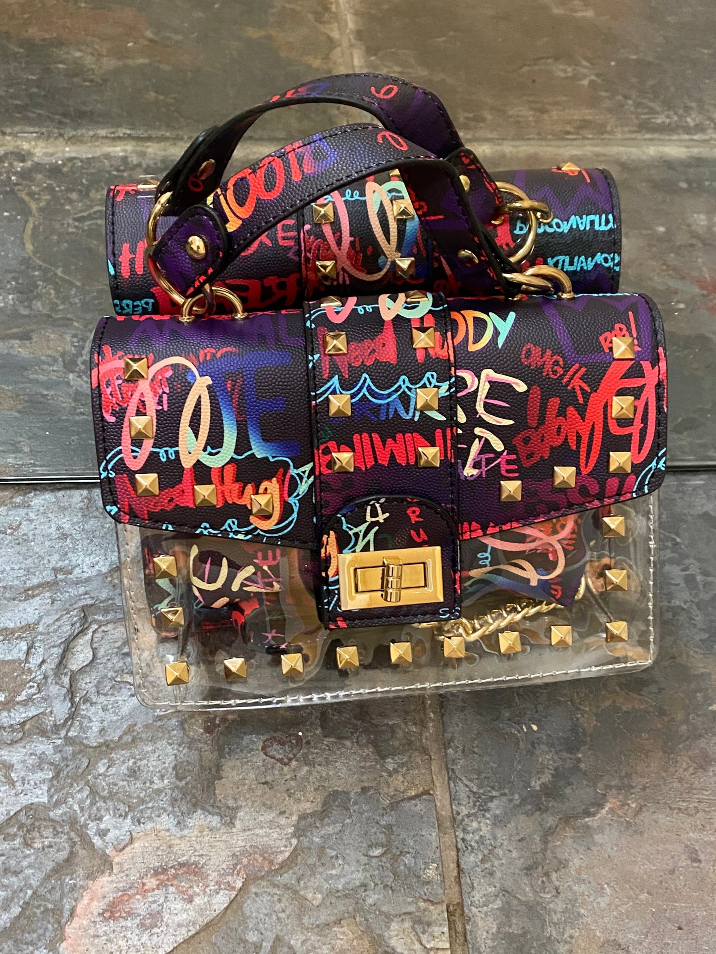 Rella Graffiti Clear Crossbody Purse