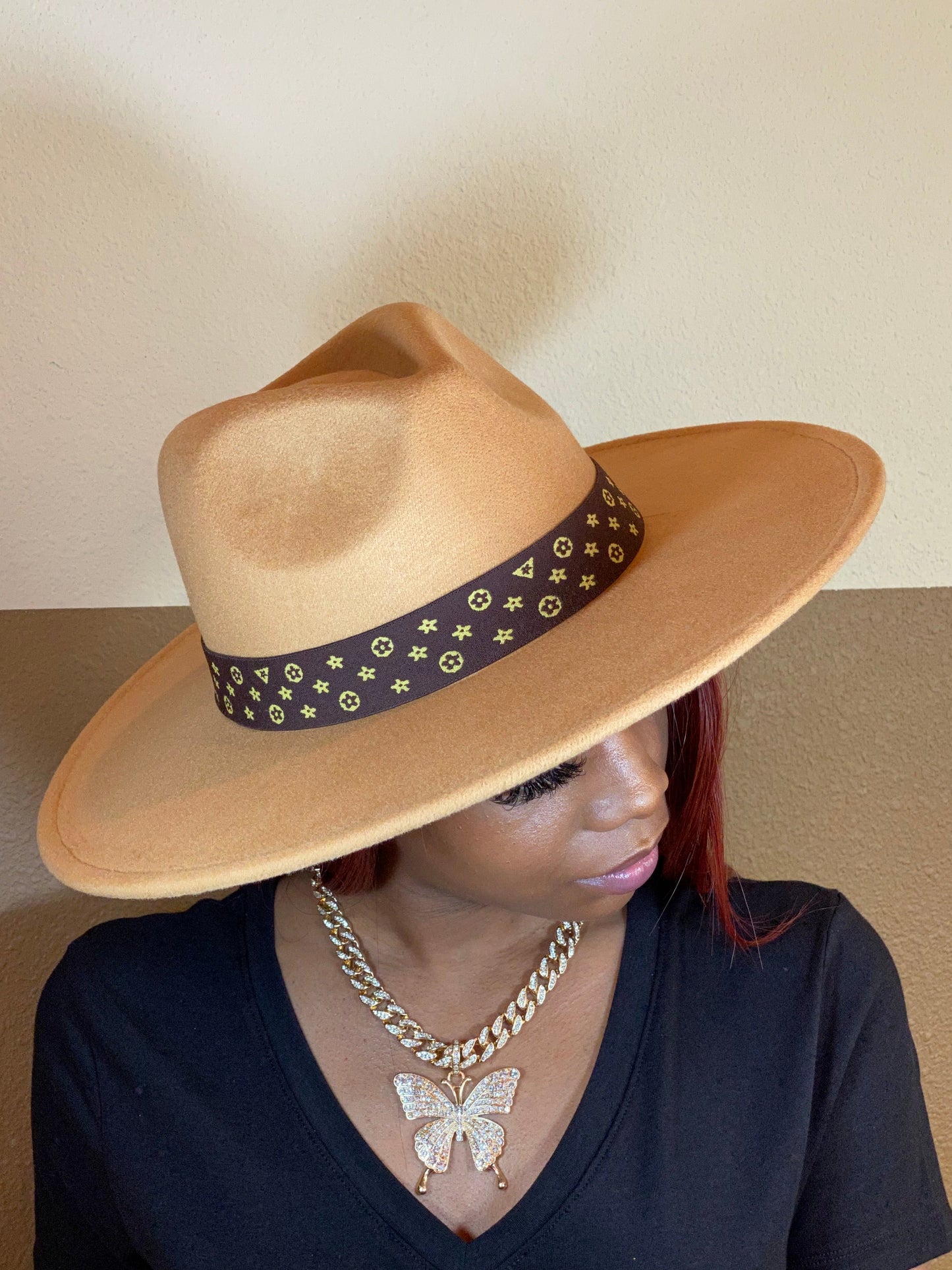 Luxe Band Wide Brim Fedora Camel