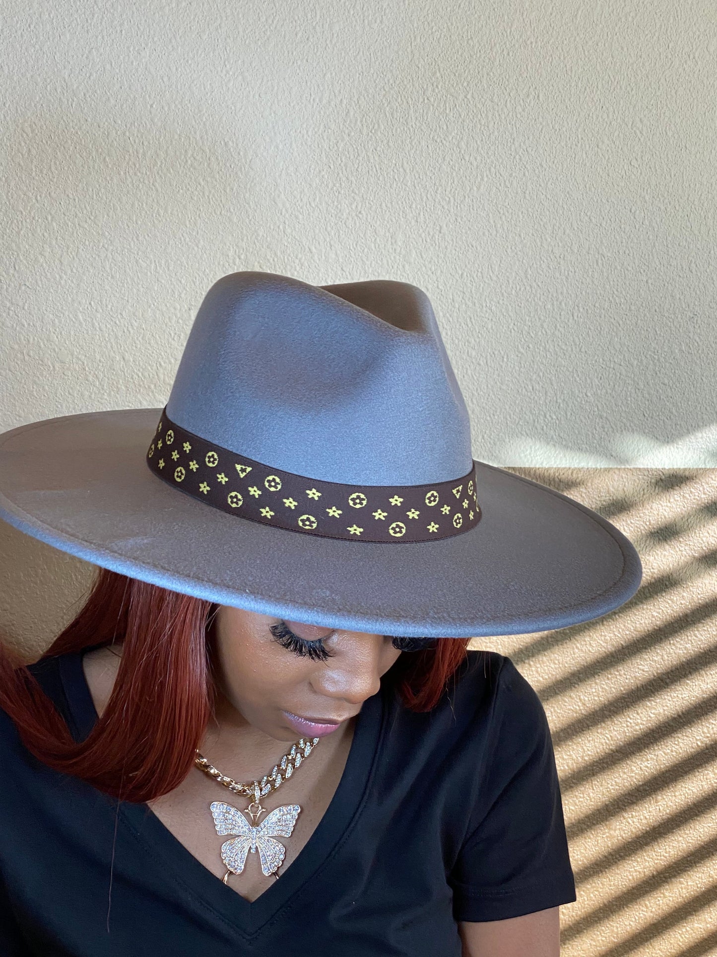 Luxe Band Wide Brim Fedora Grey
