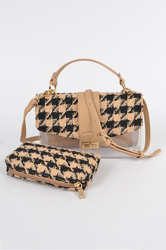 Houndstooth Transparent Purse Beige