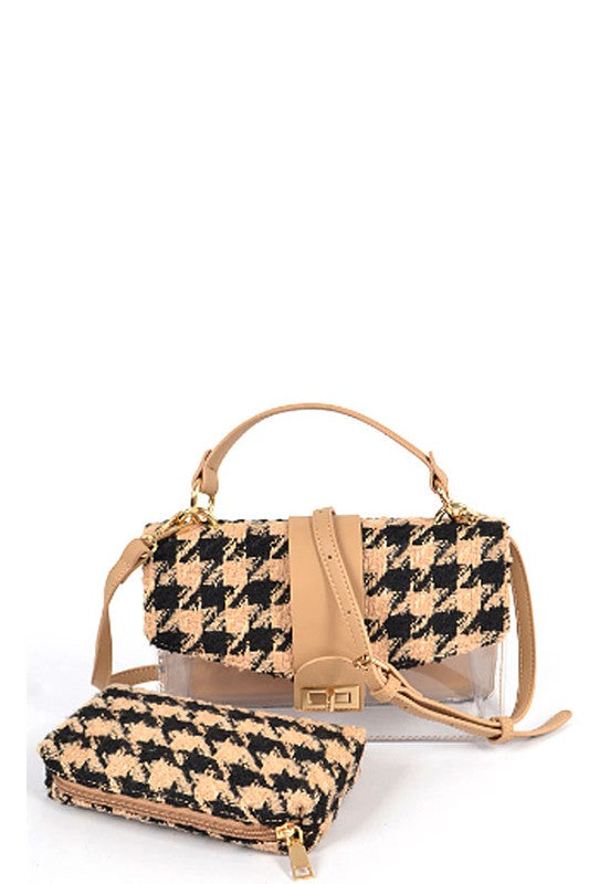 Houndstooth Transparent Purse Beige