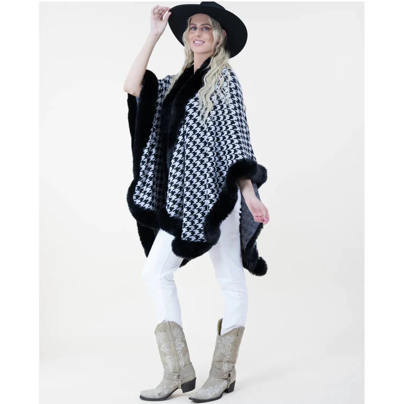 Rich Auntie Houndstooth Faux Poncho Shawl