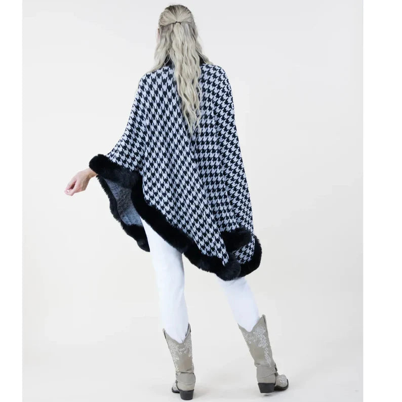 Rich Auntie Houndstooth Faux Poncho Shawl