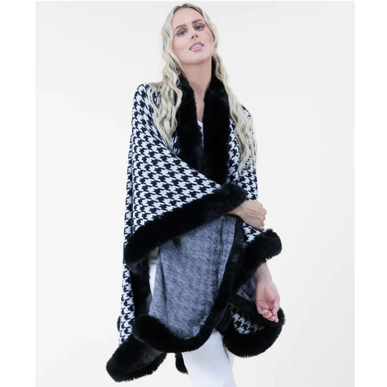 Rich Auntie Houndstooth Faux Poncho Shawl