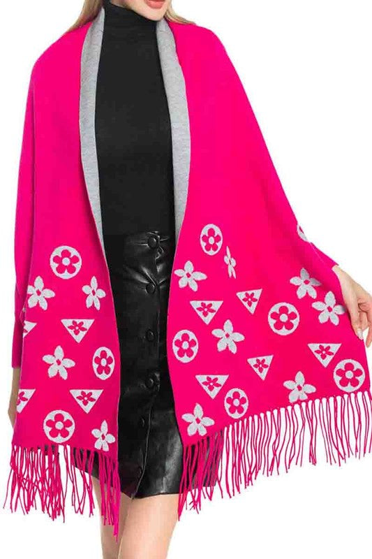 Gorge Cardigan Shawl Poncho Fuchsia Grey