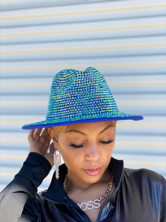 Luxury Bling Fedora Blu Grn