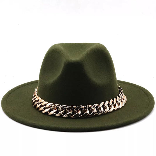 Fedora With Large Chain Dark Green (Preorder)