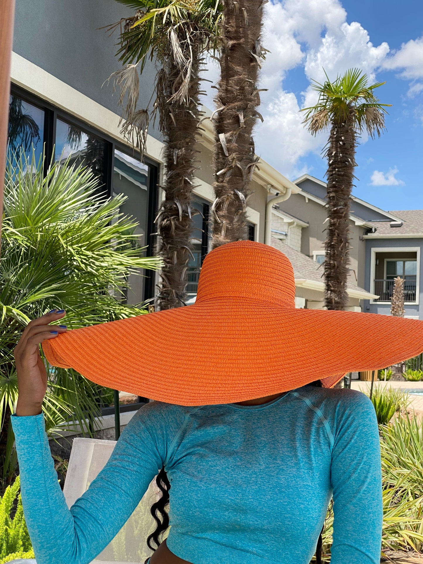 Big Oversized Straw Floppy Sun Hat Orange