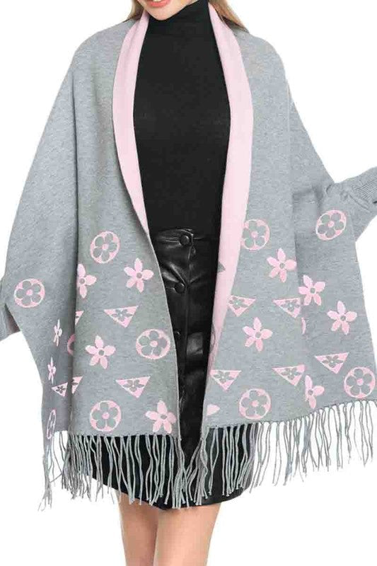 Gorge Cardigan Shawl Poncho Pink Grey