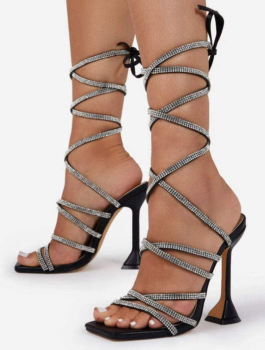 Lace Up Bling Black