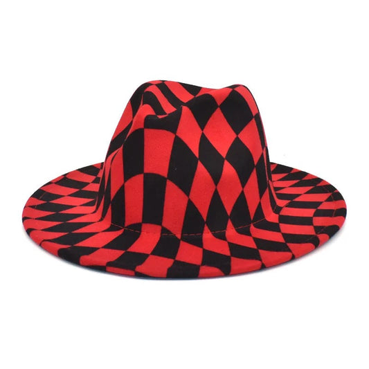 Checkered Fedora Red