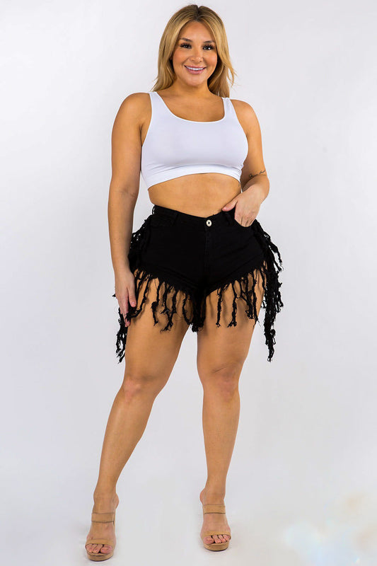 Fringe Black Shorts