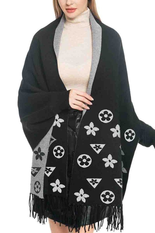 Gorge Cardigan Shawl Poncho Black Grey