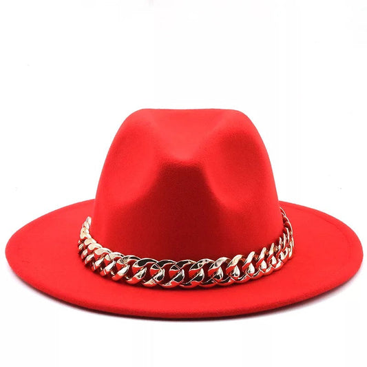 Fedora With Large Chain Orange Red (Preorder)